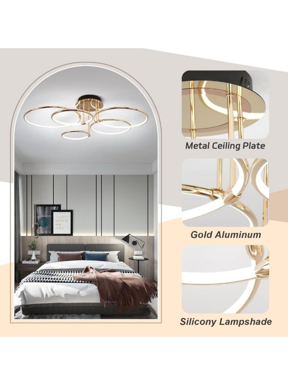 Modern Gold Dimmable LED Ceiling Light Fixture with Remote Control - 5 Rings - Picture 5 of 8
